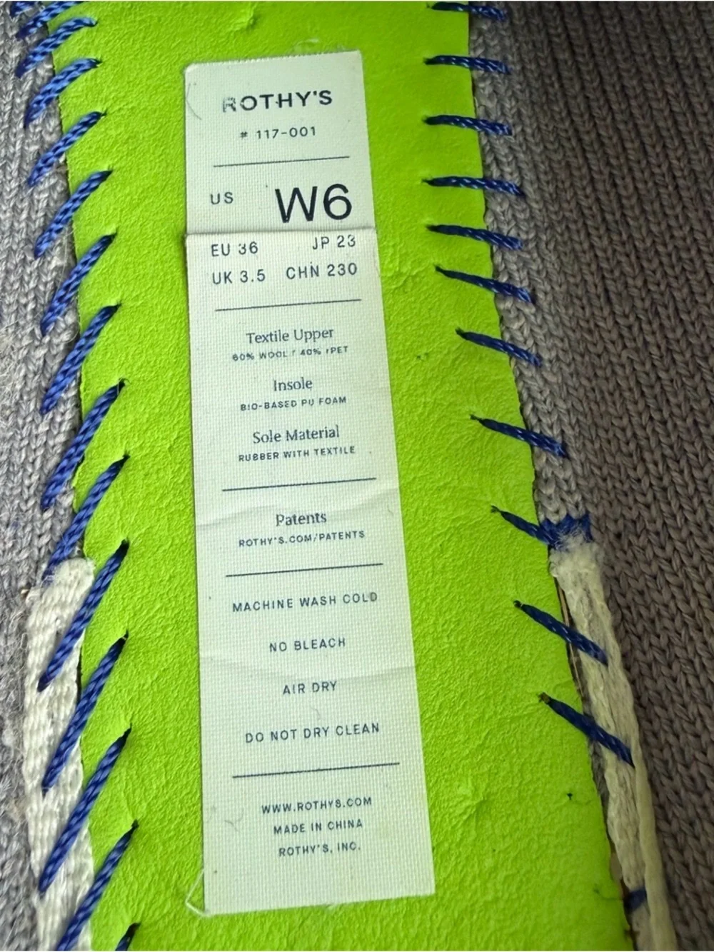 Rothy's The Scuff Slipper Sz 6 Glacier Grey Wool Blend with Sherpa Lining READ - Picture 10 of 15
